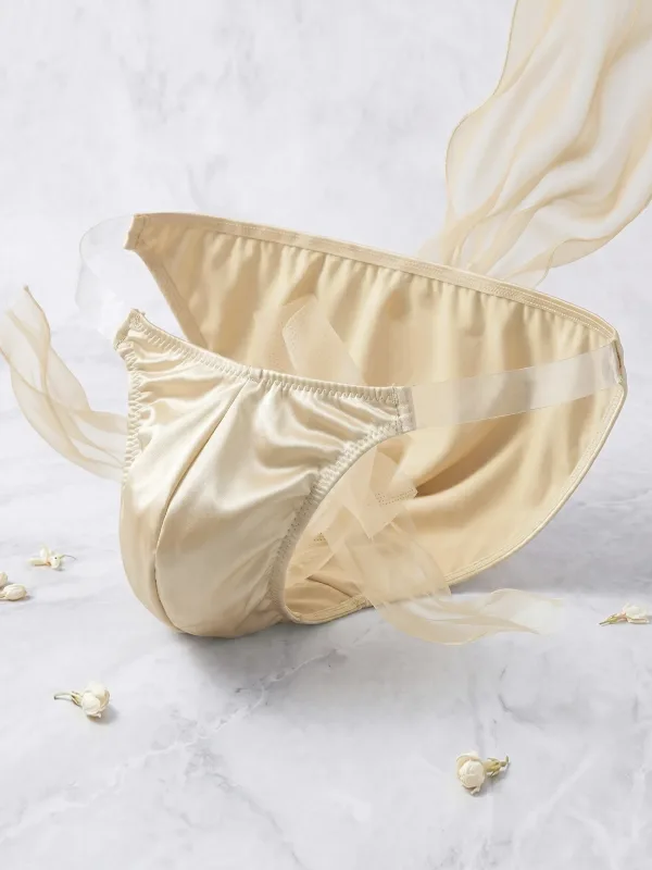 Ice Silk Satin Like Men's Underwear Solid Stretch High Fork Briefs Triangular Panties Bulge Pouch Smooth Breathable Underpant