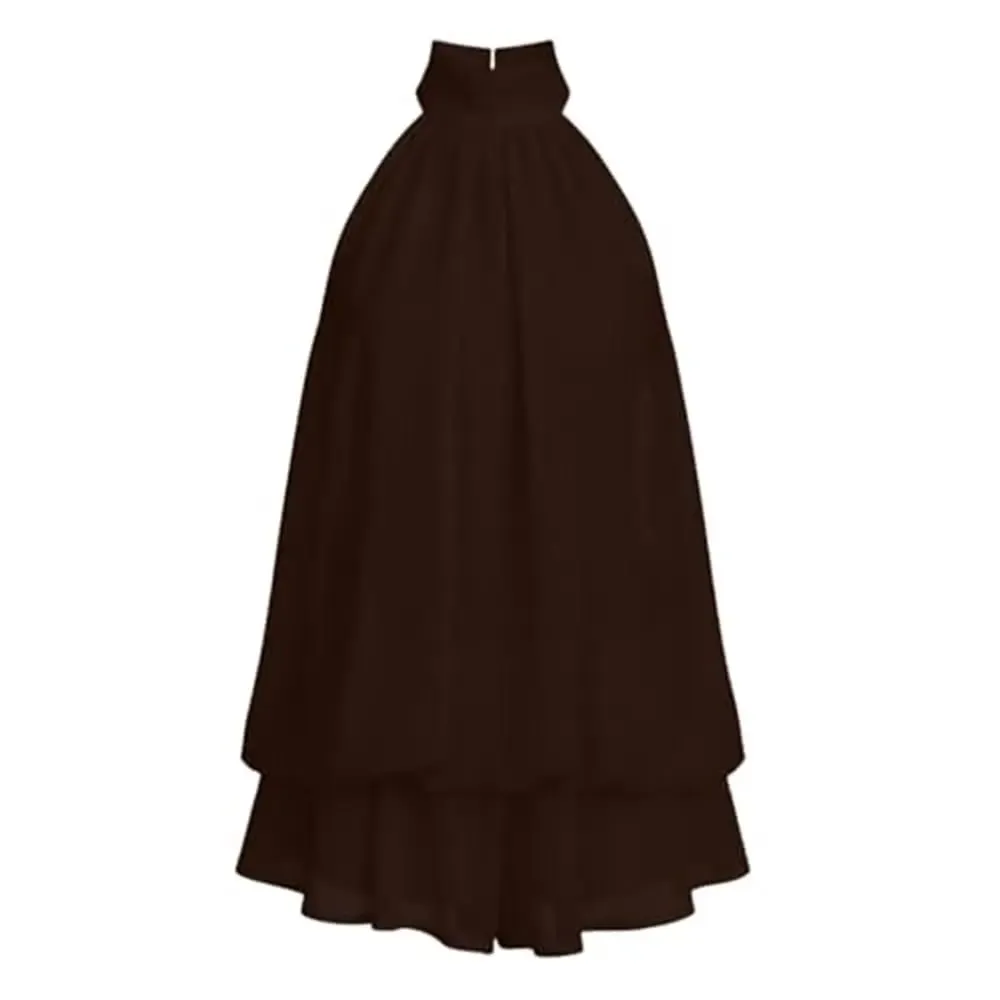 New Halter Tie Party Dress Backless Chiffon Going Out Dresses Sleeveless Ruffle Brunch Outfits for Women