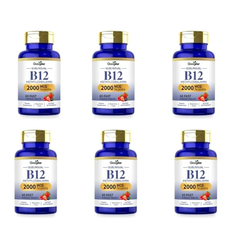 Googeer B12 Methylcobalamin Sublingual Fast Dissolve Tablets with Strawberry Flavor for Daily Body Comfort Support 60 Tablets