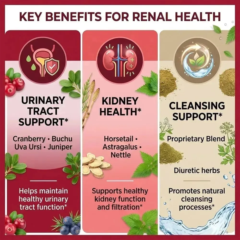 Kidney Cleanse Supplement with Cranberry Supports Urinary Tract Renal Health & Immune System Function