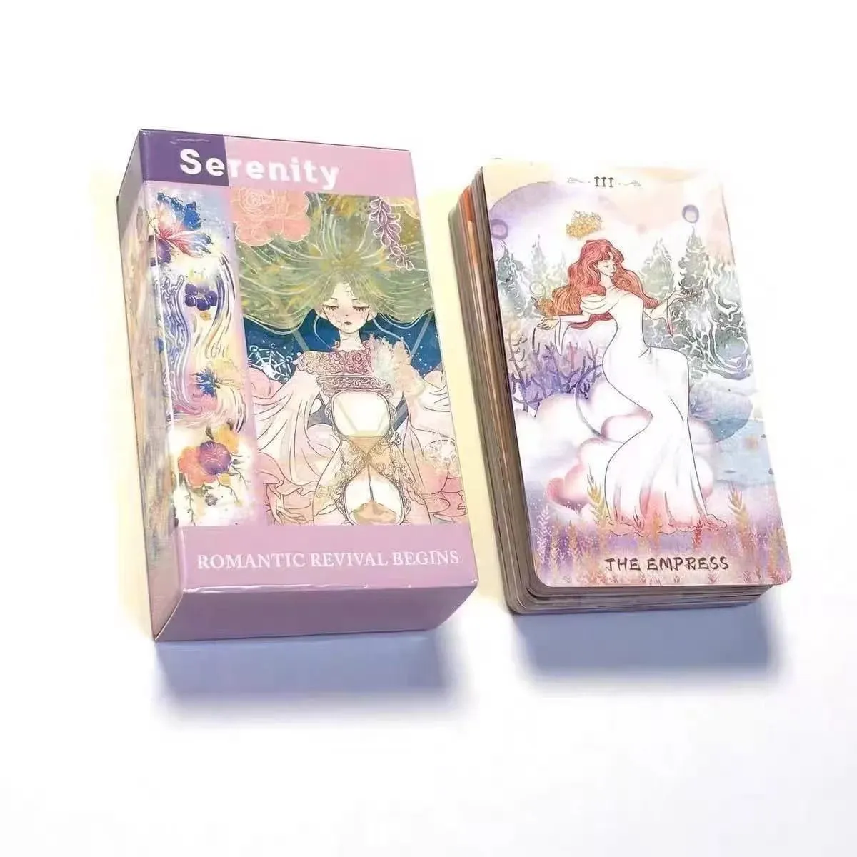 Serenity Tarot Deck 80 Cards Romantic Watercolor Anime Tarot Cards English Version Pastel Floral Fairy Divination Cards