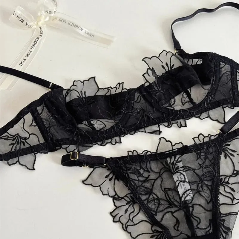 kuclut Lightweight Bra Set Soft Underwire for Lift and Support Prevents Sagging Exquisite Embroidered Lingerie Two-Piece Set