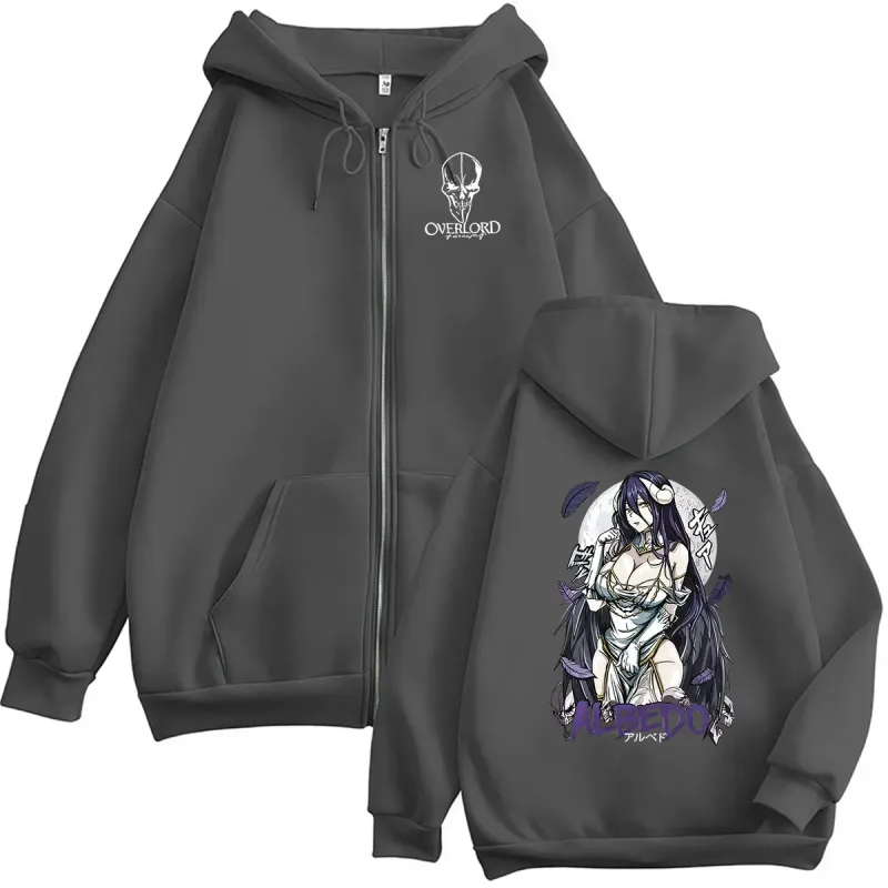 Anime Overlord Albedo Zipper Hoodie Men Women Casual Long Sleeve Fashion Jacket Sweatshirt Vintage Oversized Hoodies Streetwear