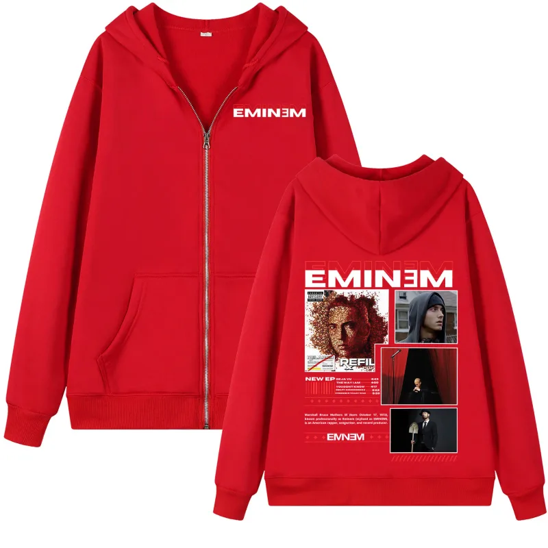 Rapper Eminem Album Graphic Zipper Hoodie Men Women Hip Hop Vintage Zip Up Hooded Sweatshirts Fashion Casual Oversized Pullovers