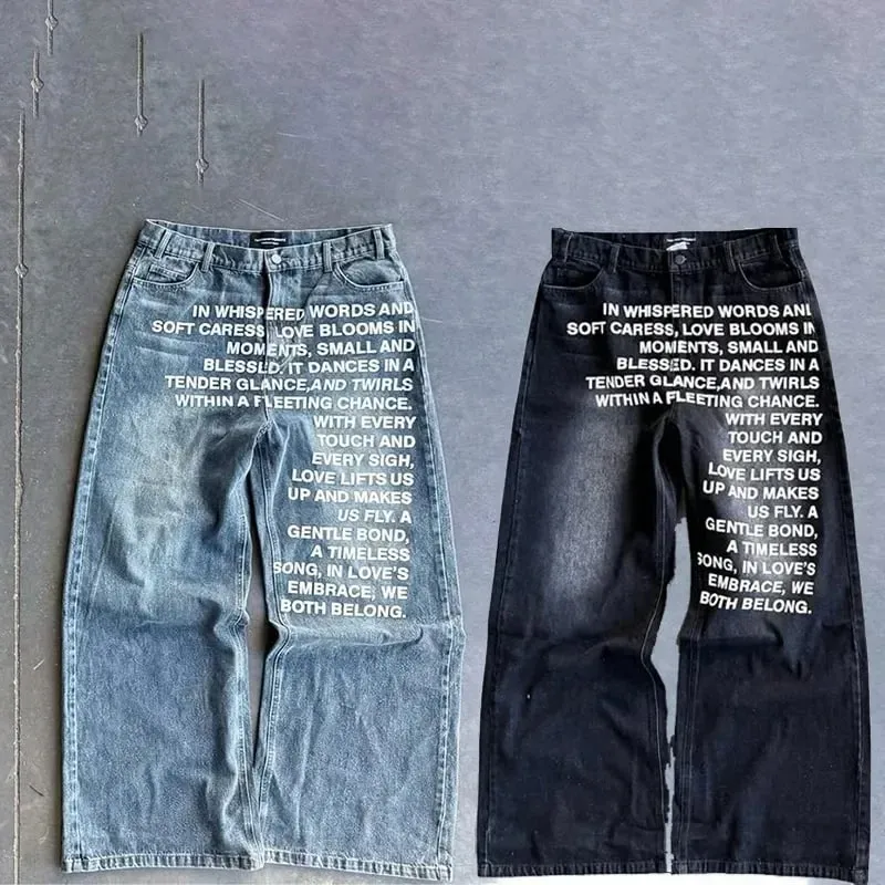 Y2K New Retro Letters Washed Oversized Jeans Fashion Men's and Women's Harajuku Hip Hop Gothic Casual Joker High Street Pants