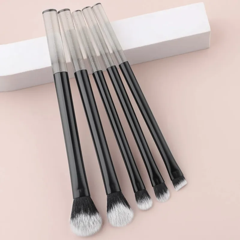 5Pcs Transparent Glitter Rod Cosmetic Brushes Multi-function Blush Powder Eyeshadow Brow Makeup Applicators