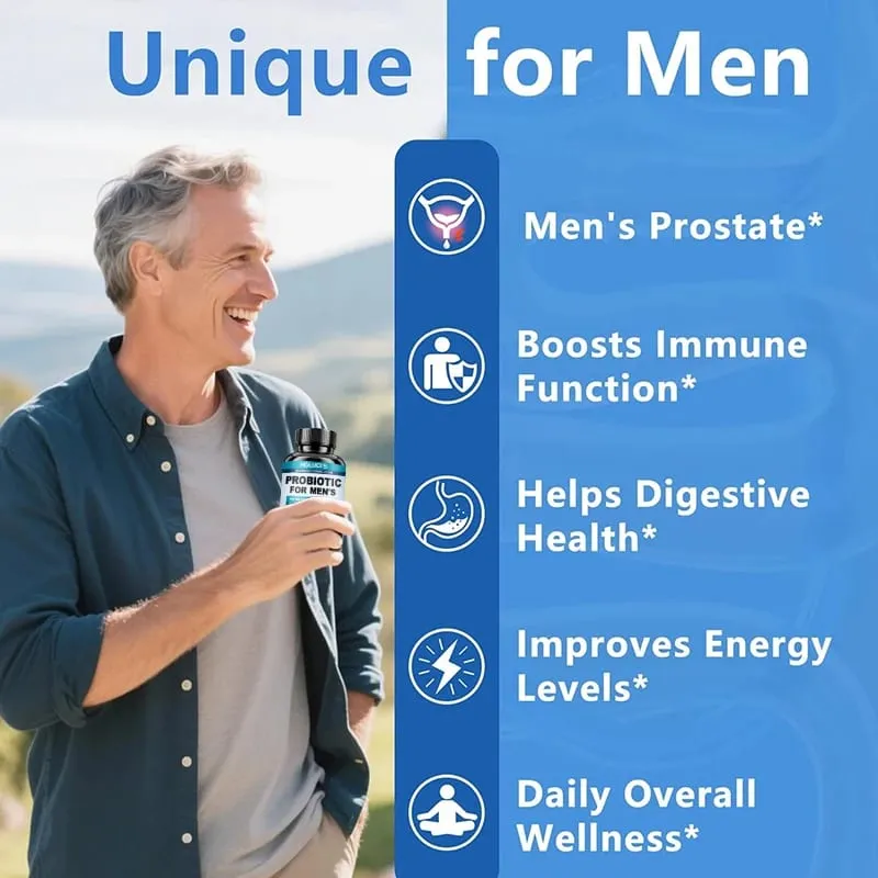 Advanced Men's Probiotic Supplement 100B CFU Prebiotic Fiber Enzymes Saw Palmetto Cranberry for Prostate Urinary Wellness