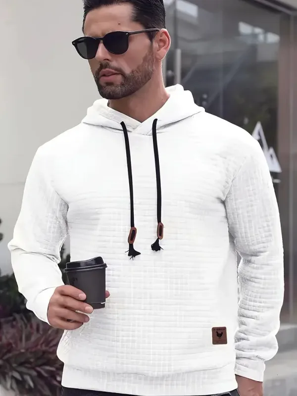 Men's Autumn Winter Jacquard Plaid Hoodie Long Sleeve Casual Pullover Fitness Running Sports Hooded Jacket Activewear Sweatshirt