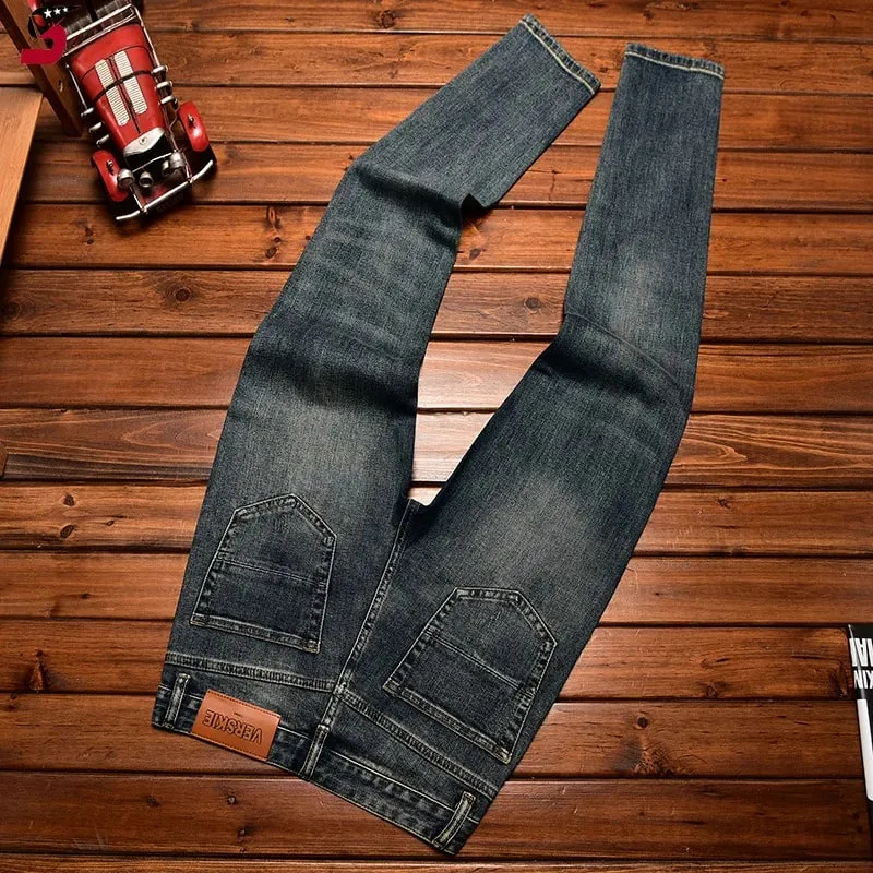 High Street Fashion Jeans Panlalaking Taglagas at Taglamig na Butas at Patch ng Damit Personality Star Patch Slim Fit Skinny Stretch Pants