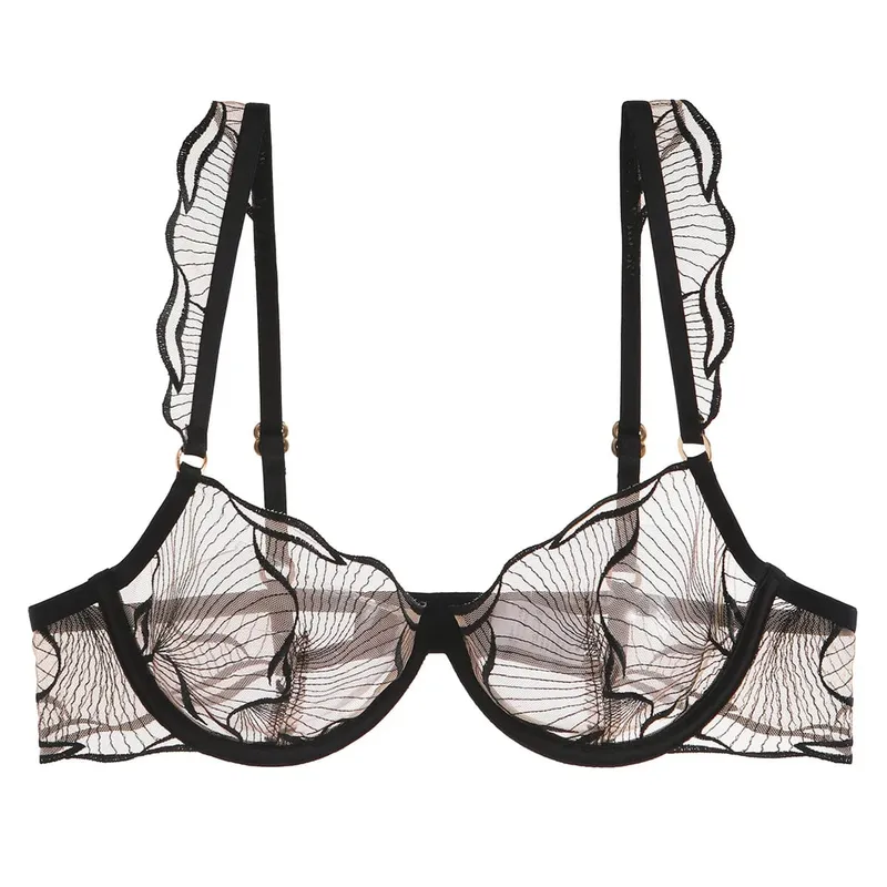 Elegant French Lace Minimiser Bra Large Chest Pure Embroidery Ultra Thin UK Fit Plate Size Wirefree Anti-Sagging Set​​ MOYISU AB