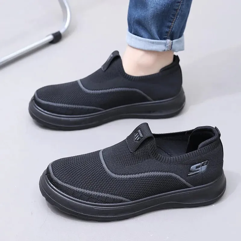 Men's Breathable Mesh Sneakers Lightweight Knit Upper Comfortable Soft Sole Non-slip Casual Walking Shoes Fashion Versatile
