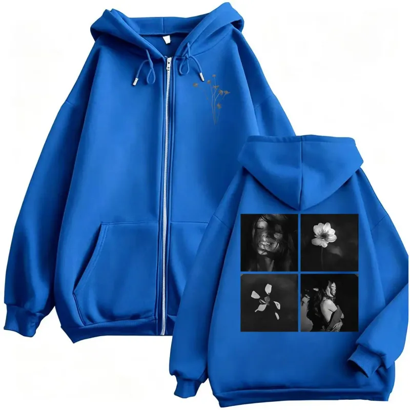 Ariana Grande Petal Album Merch Photo with Floral Sweatshirt Jacket Coat Men Women Fashion Aesthetic High Quality Zip Up Hoodies