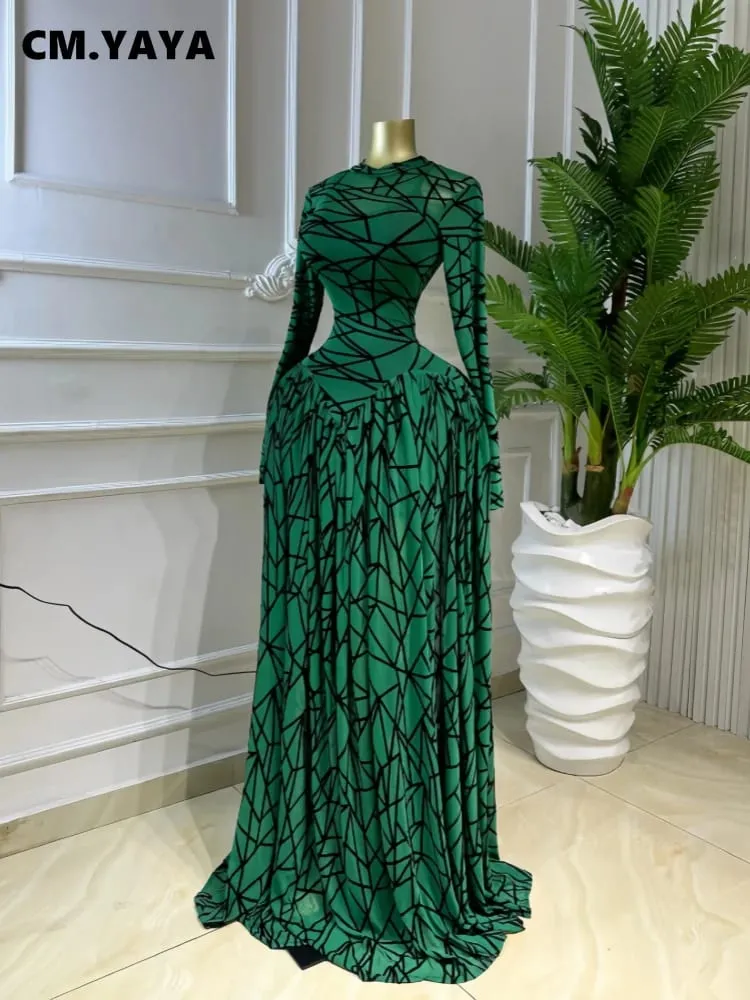 CM.YAYA Women Full Sleeve Printed O-neck Maxi Long Dress 2026 Evening Birthday Vacation Sexy Party Club Vestidos Dresses