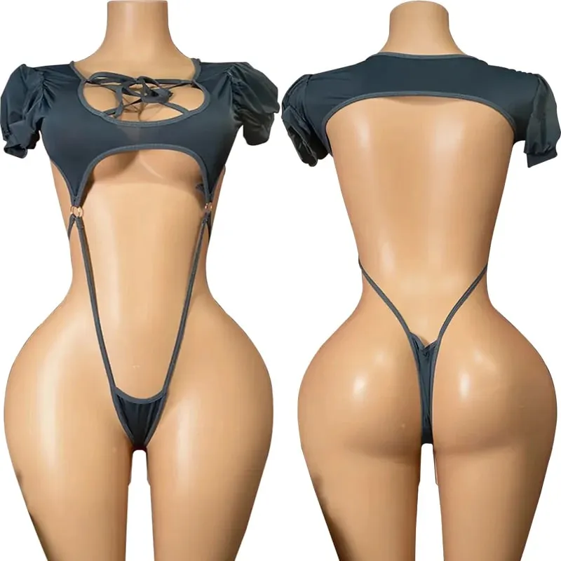 Tops de verano de una pieza, lencería erótica sexi para mujer, mono de peluche con espalda descubierta de talla grande sin mangas, monos con abertura en la entrepierna
