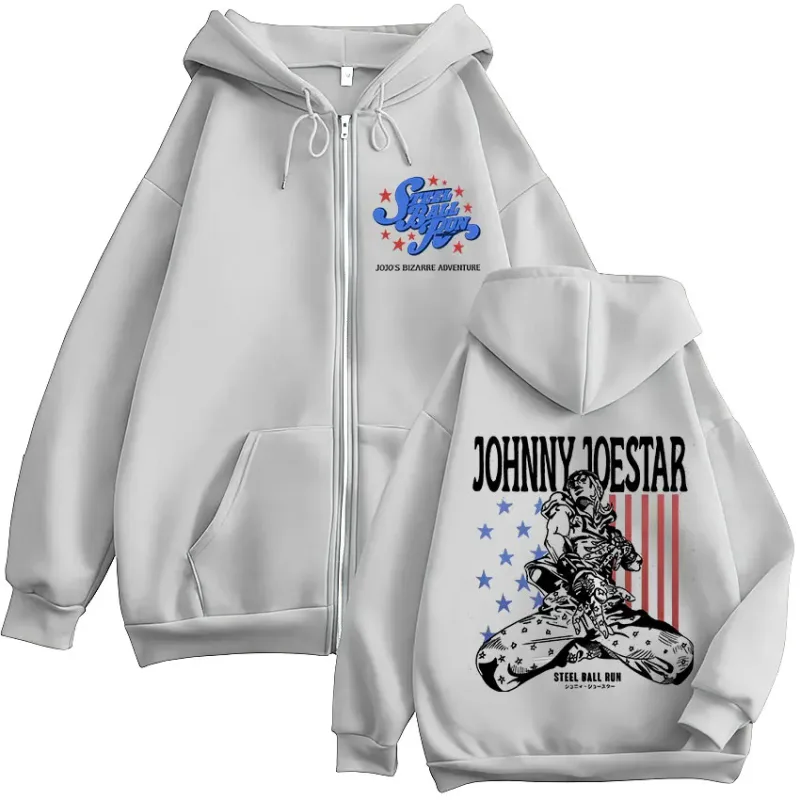 Anime JoJo Bizarre Adventure STEEL BALL RUN Johnny Joestar Zipper Hoodies Men Women Clothing Zip Up Sweatshirt Jacket Streetwear