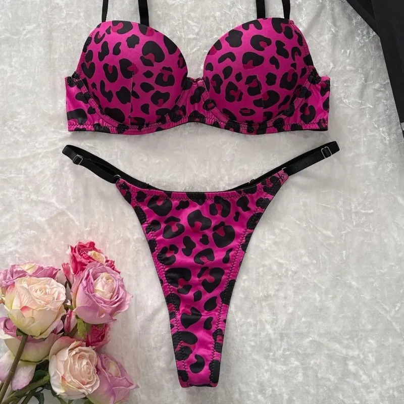 2026 European American Fashion Women Sexy Lingerie Leopard Print Bra Panty Comfortable Push Up Erotic Lingerie Set