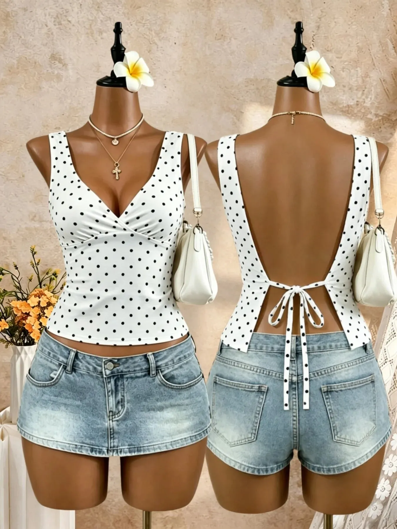 Women Wide Strap Deep V Wrap Front Open Back Tie Slim Crop Camisole 2026 Summer Y2K Going Out Streetwear Tank Tops
