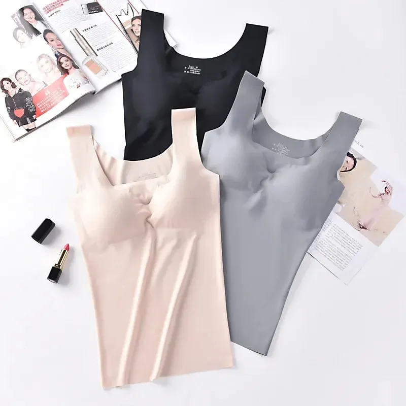 Ice Silk Wireless Padded Tank Top Push up Seamless Vest Crop Camisole Feminino Sleep Cami Soutien Gorge Lingerie Tee