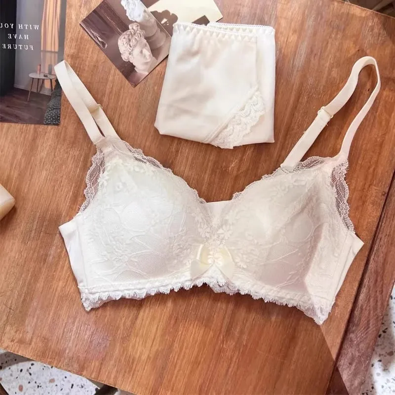 French Style Wireless Shaping Lingerie Set Push Up Lift Anti Sagging Lace Bra Luxury Comfort Support Ladies Daily Underwear