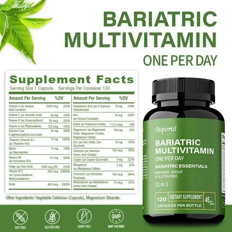 Bariatric Multivitamin Supplement - Maintaining Energy Levels Promote Bone and Overall Health - Contains 21 Vitamins & Minerals