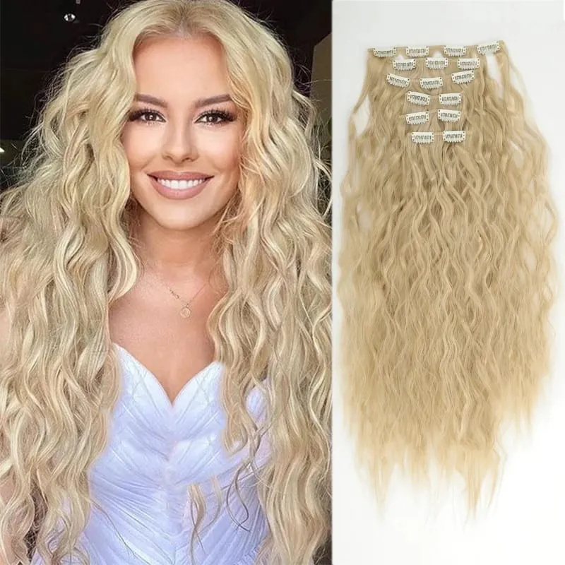 24 Inches 16 Clip Black Natural Daily Long Curly Hair Extensions Seven-Piece Set For Women