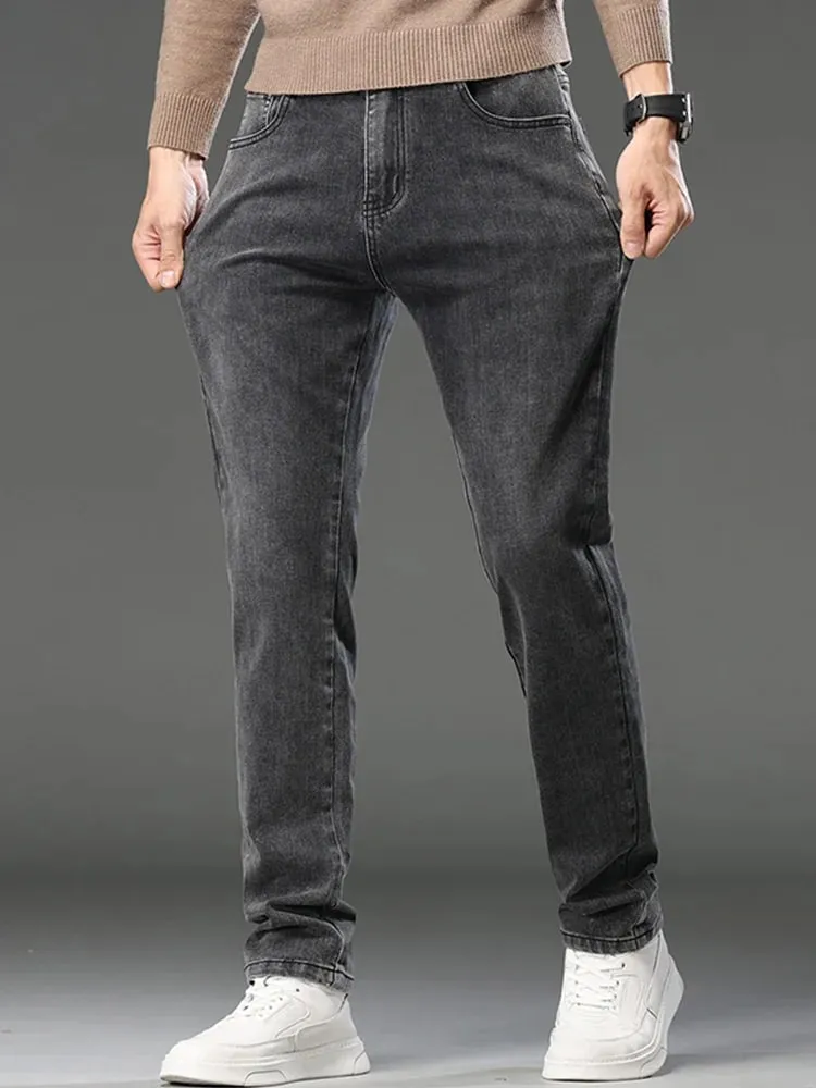 Men's Slim Fit Straight Leg Jeans European Style Versatile Business Casual Stretchy Long Pants