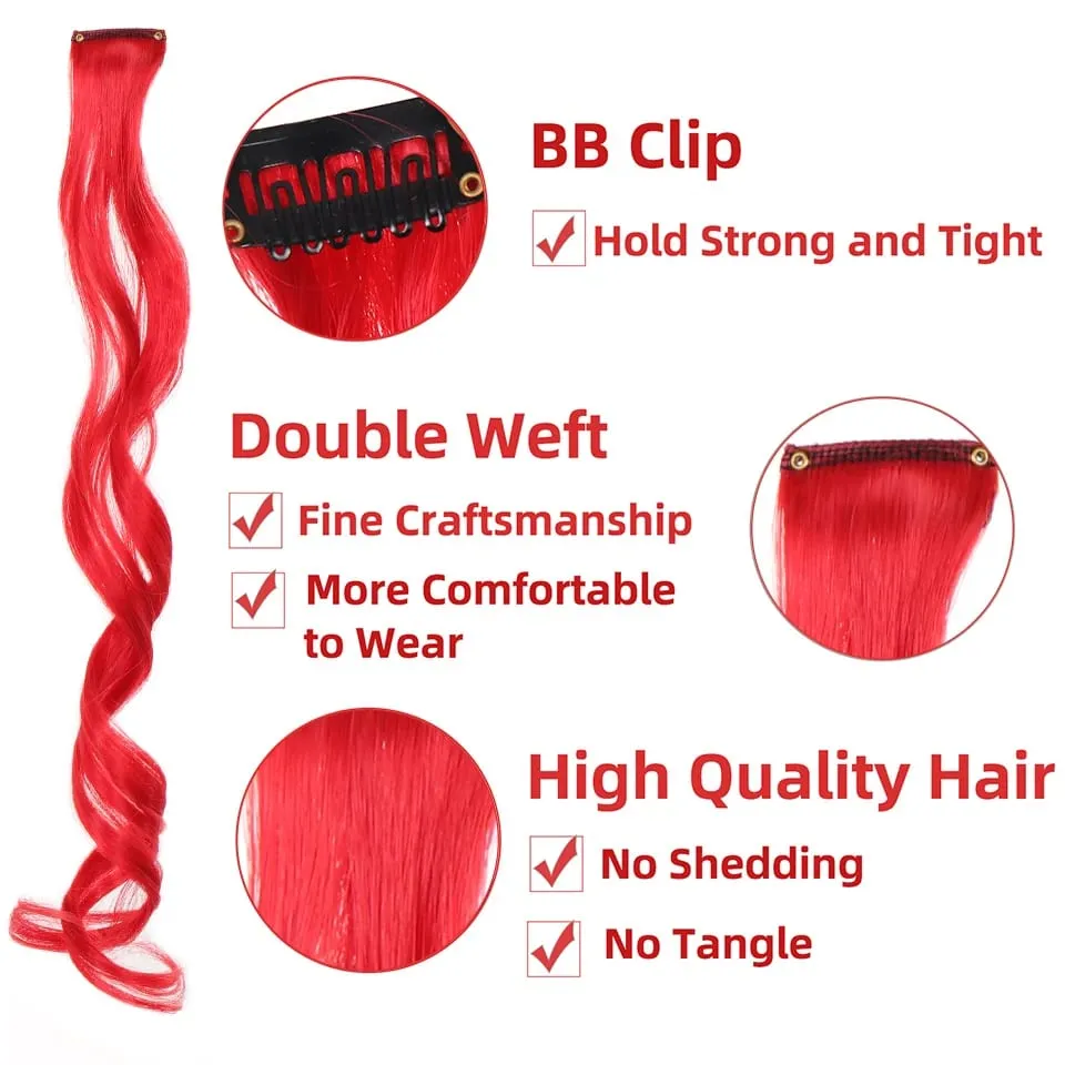 Sambungan Rambut Sintetik Dengan Satu Klip Sekeping Rambut Pelangi Tahan Panas Untuk Kanak-kanak Wanita Rambut Berwarna-warni Gaya Beralun Kerinting Panjang