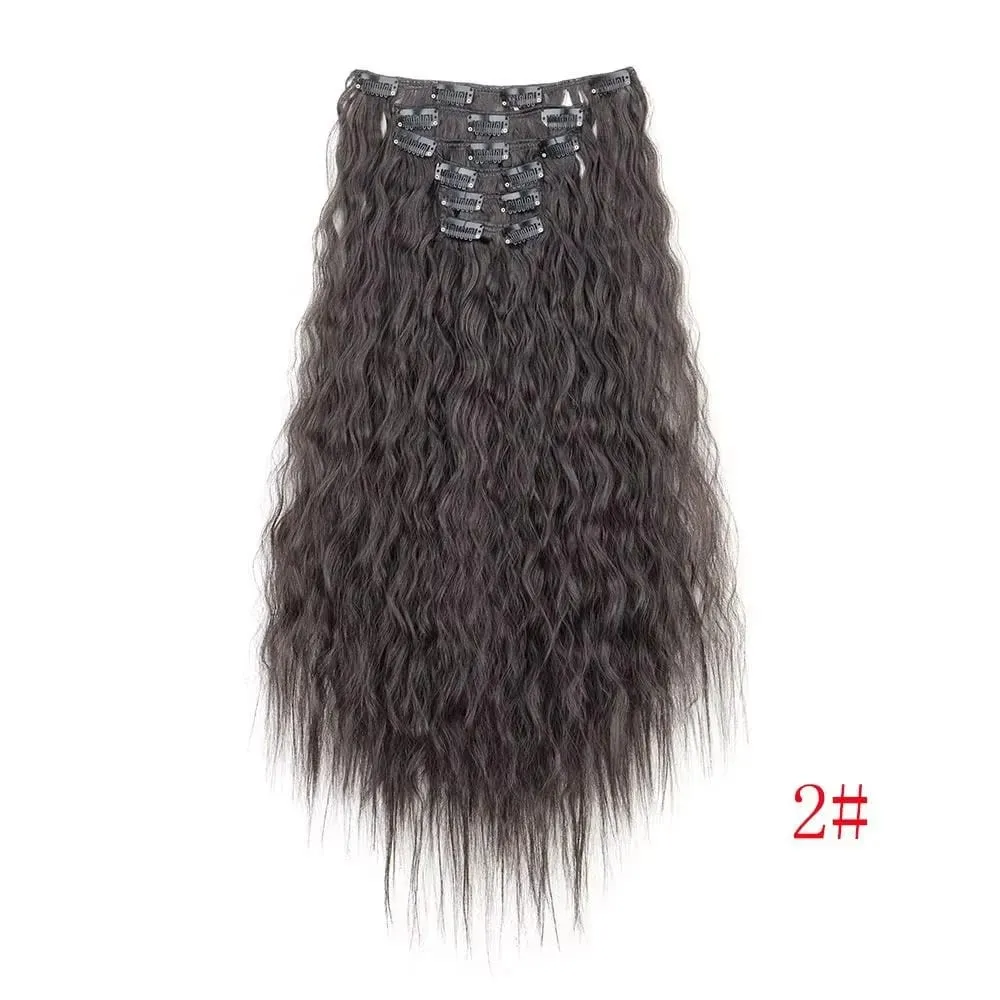 24 Inch Clip In Hair Extensions 6PCS Hair Extensions Long Water Wave Hair Full Head Synthetic Clip On Hairpiece For Women Girls