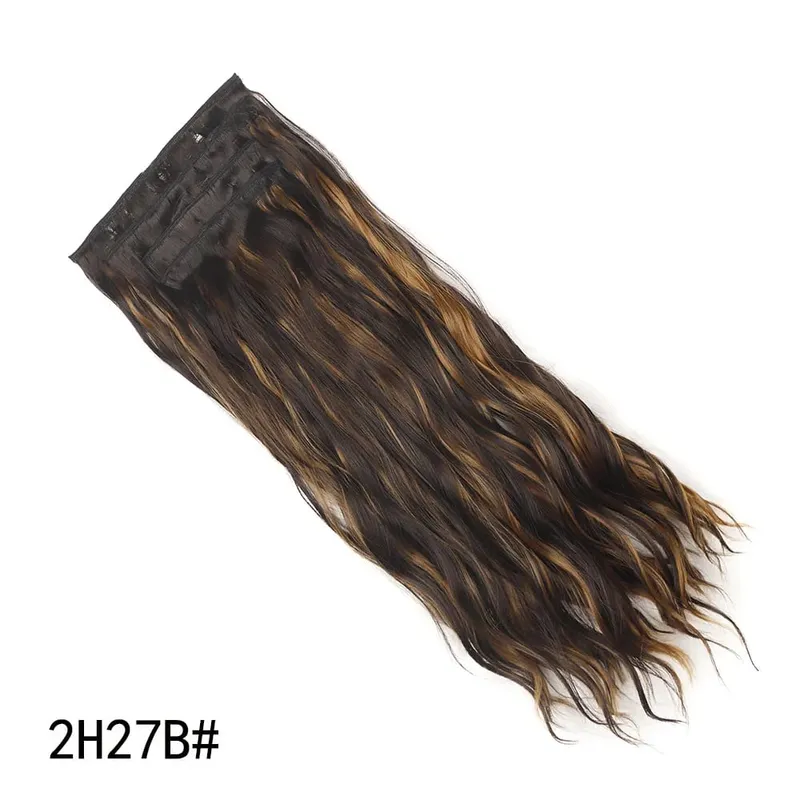 Jeedou Clip-in Hair Extensions 4PCS/Set Long Bouncy Curly Beach Wavy Hair for Women Brown Blonde Synthetic Hairpieces Daily Use