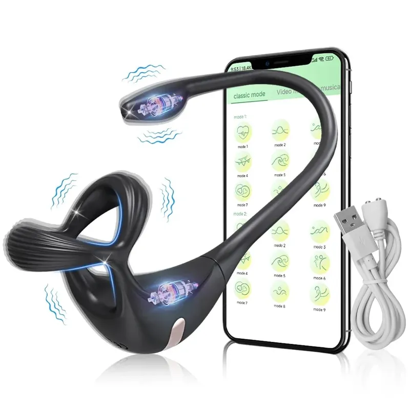 Anillo vibratorio para pene, estimulador masajeador de próstata masculino para hombres, Control por aplicación, juguete sexual para parejas, vibrador Anal, anillo para pene, tapón Anal
