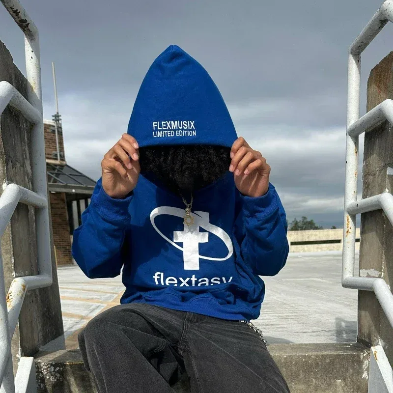 2000s Fashion Harajuku Hoodie Print Casual Gothic Klein Blue Streetwear Unisex New Trendy Hip Hop Sweatshirt Oversized Clothes