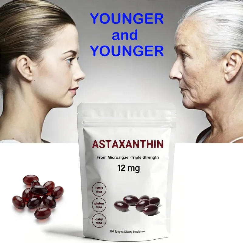 Astaxantina 12 mg Suplemento antioxidante Cápsulas blandas para mujeres y hombres Fórmula premium de triple fuerza | Sin OGM Sin gluten Sin soja