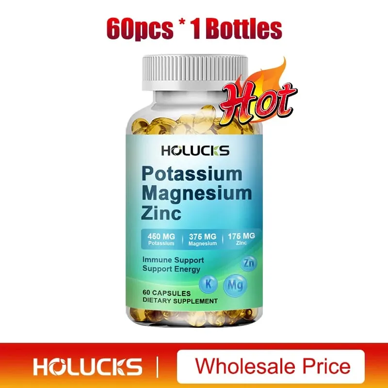 Potassium Magnesium Zinc Capsules - Bone & Heart Health Supplement Sleep Support Muscle Relaxation Stress & Anxiety Relief