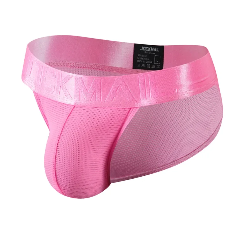 Jockmail Mans Underwear Gay Brief Nylon Mesh Sexy Low Waist Ropa Interior Hombre Letter Embroidery Sissy Panties Male Lingerie