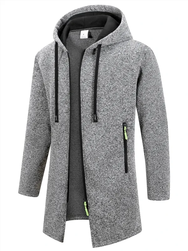 Men's Retro Zipper Jacket Mid Length Windbreaker Spring Autumn Winter Fleece Warm Jackets Fashion Casual Patchwork Yarn Coat