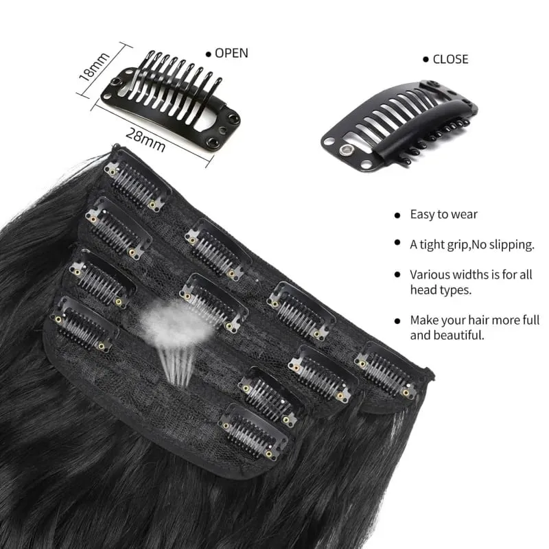 Black 20 Inch 4pcs Thick Hairpieces Long Wavy Natural Synthetic Clip in Hair Extensions for Women