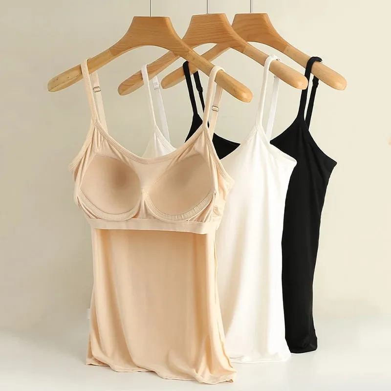 3XL For 45-85kg Modal Plus Size Camisole Tank Top With Fixed Cup Women's Chest Padded Outer Wear Bottoming Underwear Wear-Free