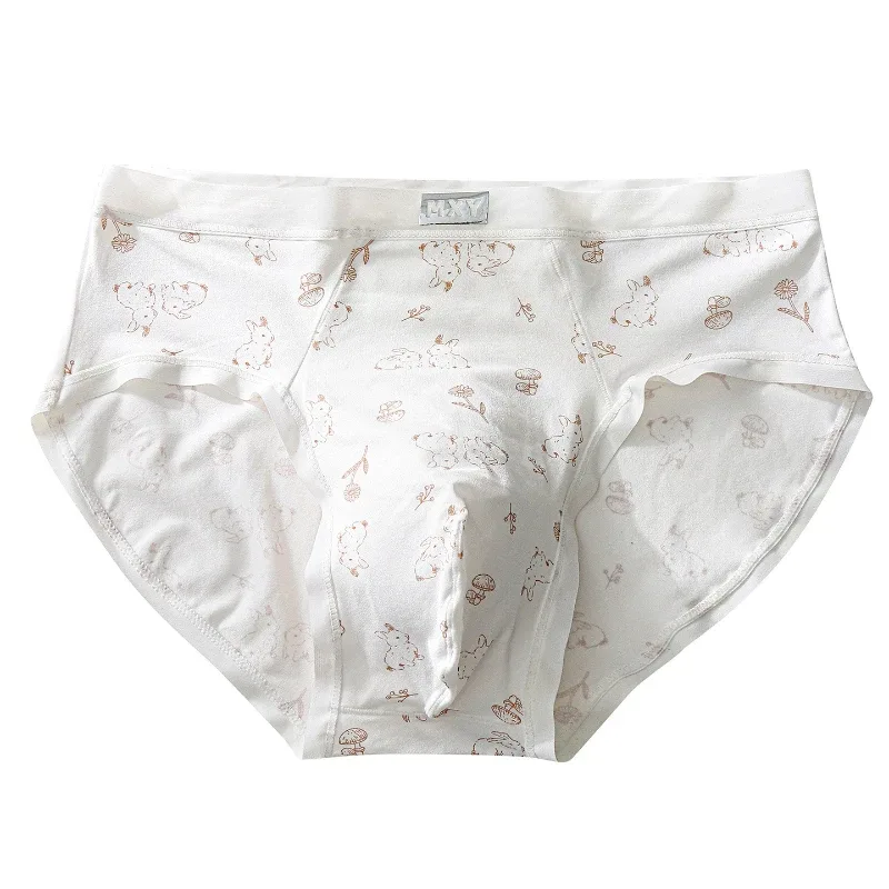 Men Sexy Briefs Sissy Lingerie Ice Silk Floral Print Panties U Convex Pouch Underwear Thin Daily Underpants Calzoncillos Hombre