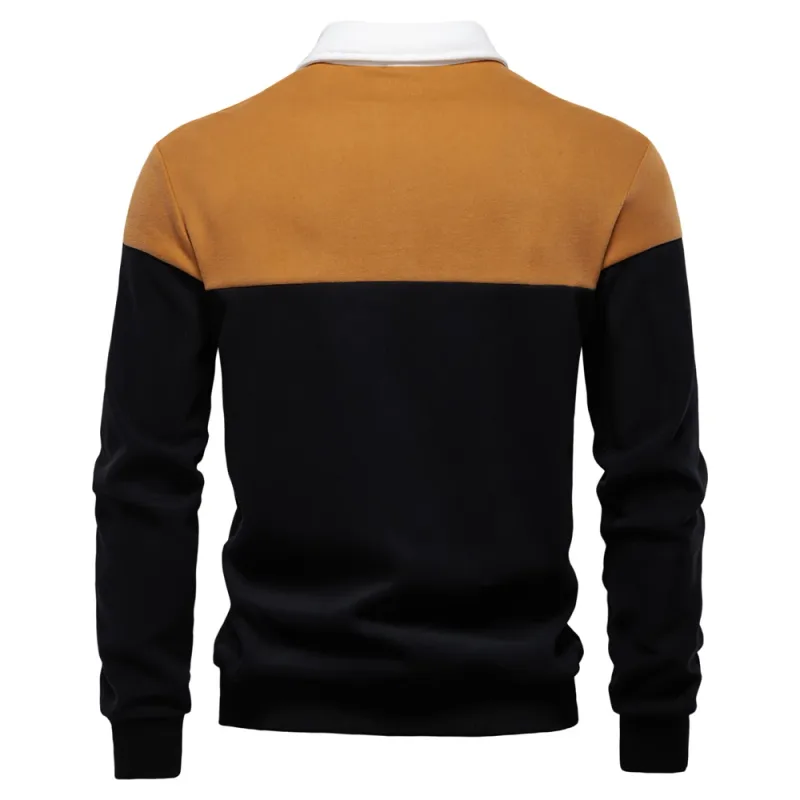 New Spring Men's Color-Block Cotton Blend Hoodies for Business Casual Style Long Sleeve Sweatshirt