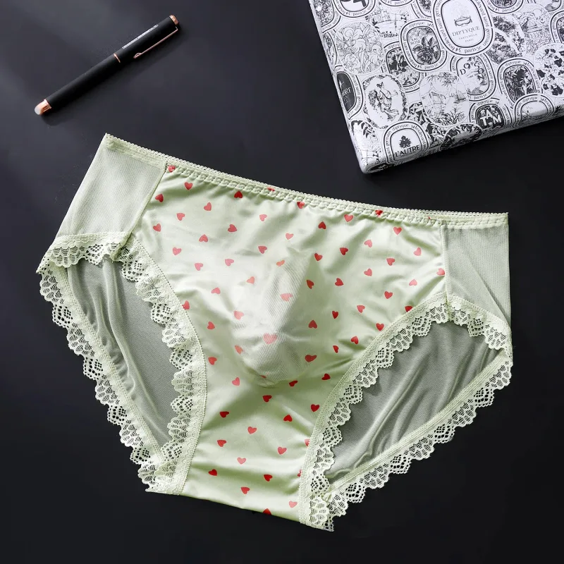 Seluar Dalam Satin Sissy Lelaki Saiz Besar Seksi Bergigi Lace Seluar Tipis Berkilat Lingerie Pertengahan Bangkit Lace Bow U Convex Pouch Seluar dalam