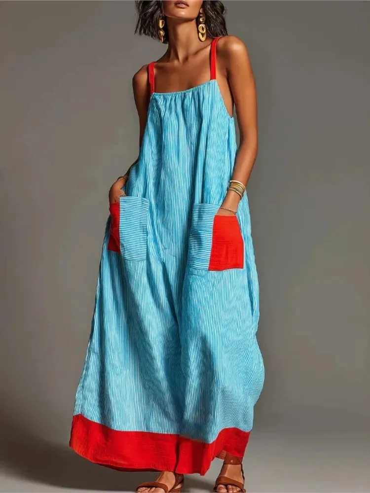 Summer New Elegant Sleeveless Striped Suspender Dress Women's Fashion Boho Casual Office Holiday Party Dresses For Women Robe — image 1