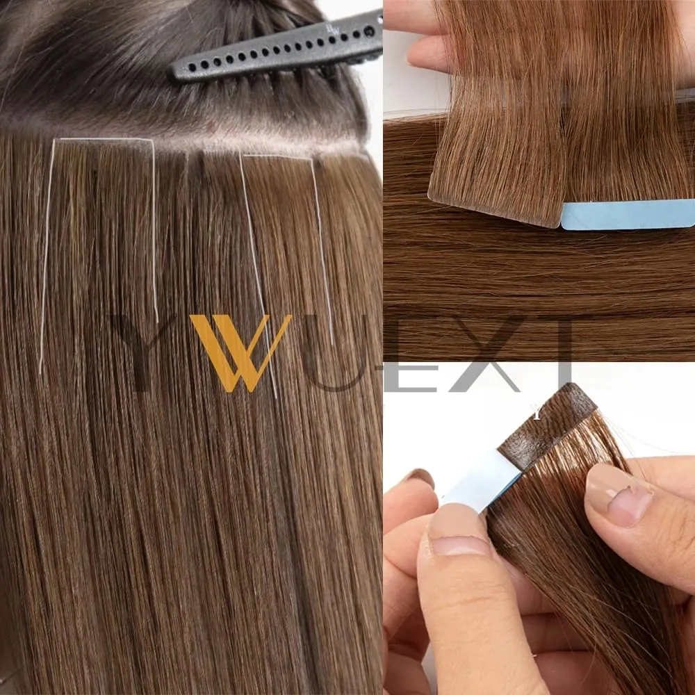 Invisible PU Skin Weft Hair Extensions Natural Straight Machine Remy Seamless Adhesive Tape In Human Hair 10pcs/pack