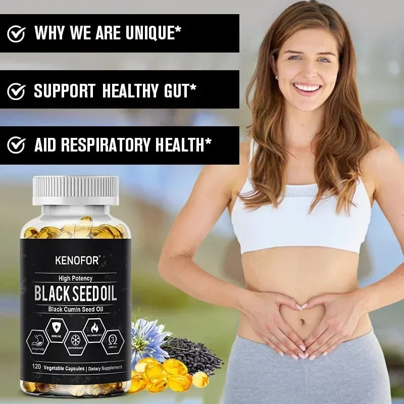 Black Seed Oil 500 Mg - Cold Pressed Nigella Sativa Capsules - Non-GMO Gluten Free for Overall Health Support