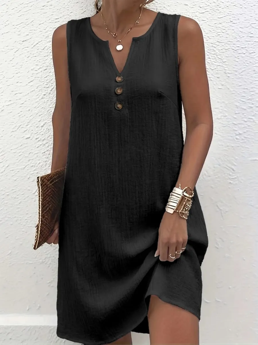 Plus Size Sleeveless Casual Dress with Button Details for Effortless Style and Comfort