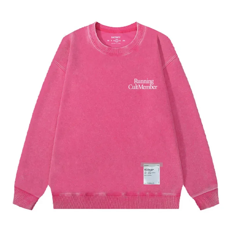 outdoor Self-Adhesive SATISFY Print Sweatshirt Round neck Jacket Street Style Loose Fit Long Sleeve Warmth for Young Men And Wo
