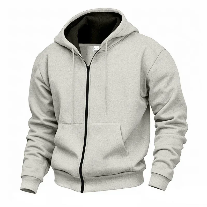 New 2026 Men's Autumn Casual Solid Long Sleeve Zipper Hooded Sweatshirt Coat Male Fashion Outdoors Sportswear Hoodies Jackets