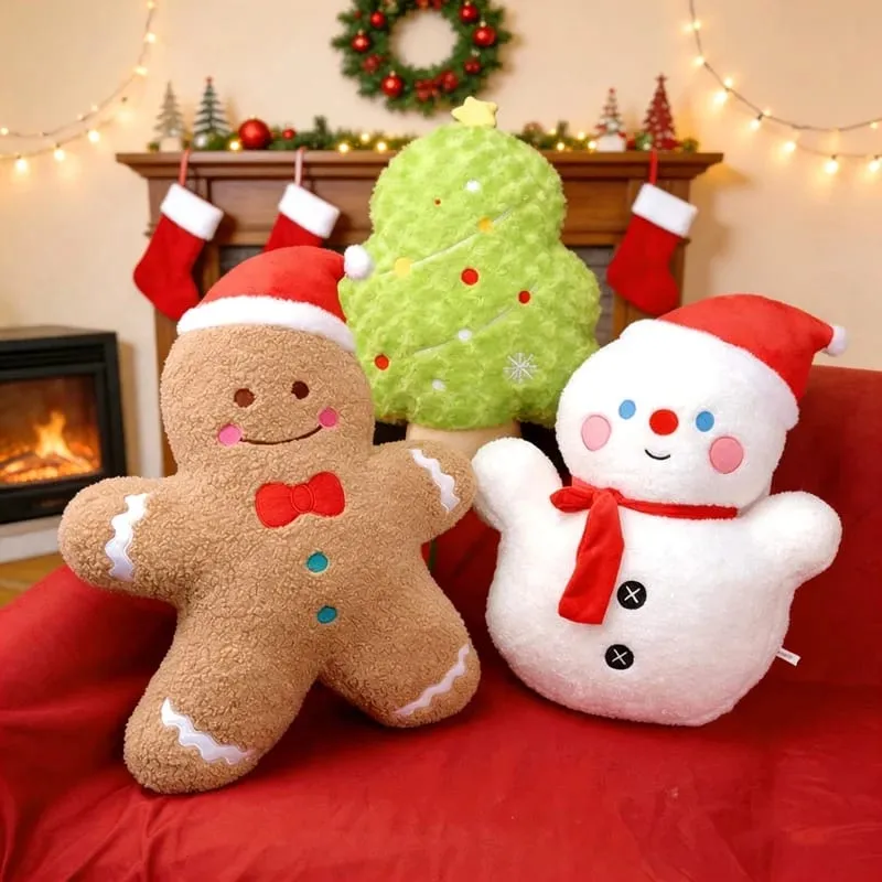 Christmas Tree Snowman Gingerbread Man Plush Pillow Soft Sofa Cushion Napping Pillow Adorably Room Decor Toys Christmas Gift