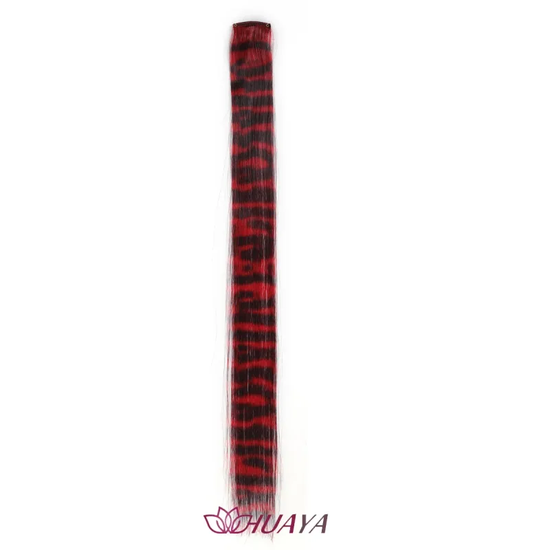 คลิปสังเคราะห์ในการต่อผมที่มีสีสันปลอมผมคลิปในชิ้นเดียววิกผมสำหรับผู้หญิง Y2K ที่มีสีสันต่อผมเสือดาว