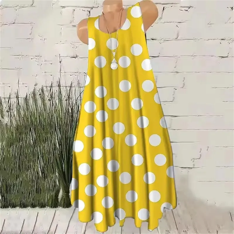 Women's Sleeveless O-Neck Versatile Fashion Dresses 3D Dot Print Streetwear Summer Mini Dress Loose Casual Ladies A-Line Dress