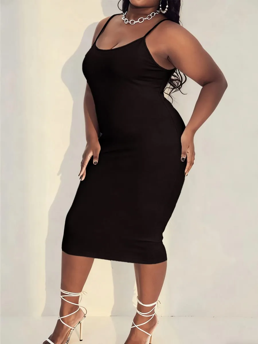 Plus Size Royal Blue Adjustable Spaghetti Strap Bodycon Mini Cami Dress